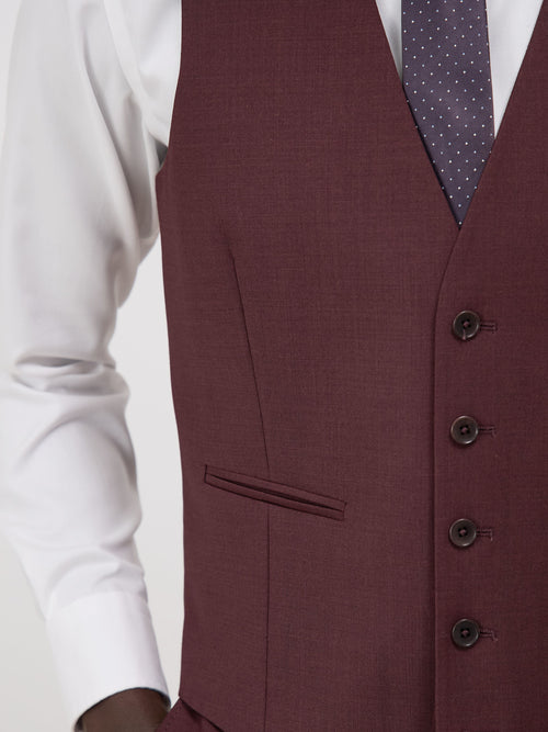 Gilet de costume en laine mélangée bordeaux - Father & Sons - 3