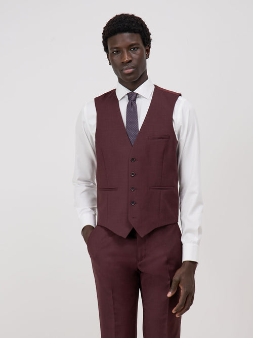 Gilet de costume en laine mélangée bordeaux - Father & Sons - 1
