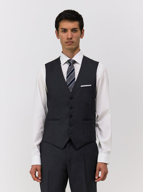 Gilet de costume en laine Marzotto unie anthracite - Father & Sons - 1