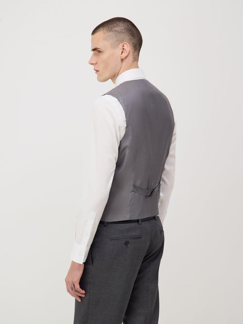 Gilet de costume voyage en laine Marzotto unie grise - Father & Sons - 3
