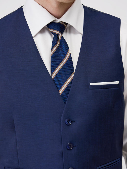 Gilet de costume en laine Marzotto unie bleu indigo - Father & Sons - 3