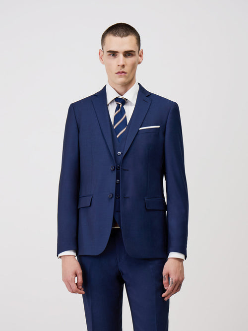 Gilet de costume en laine Marzotto unie bleu indigo - Father & Sons - 4
