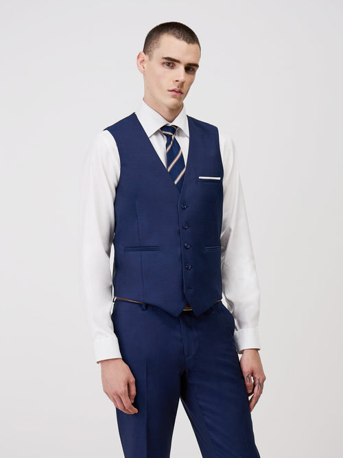 Gilet de costume en laine Marzotto unie bleu indigo - Father & Sons - 1