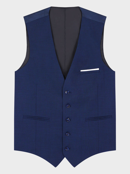 Gilet de costume en laine Marzotto unie bleu indigo - Father & Sons - 5