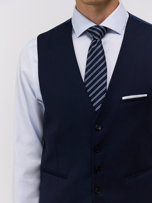 Gilet de costume en laine Marzotto unie bleu marine - Father & Sons - 3