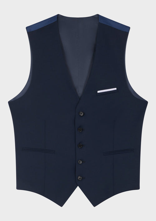 Gilet de costume en laine Marzotto unie bleu marine - Father & Sons - 5