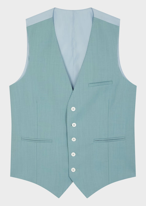 Gilet de costume en laine unie vert d'eau - Father & Sons - 1