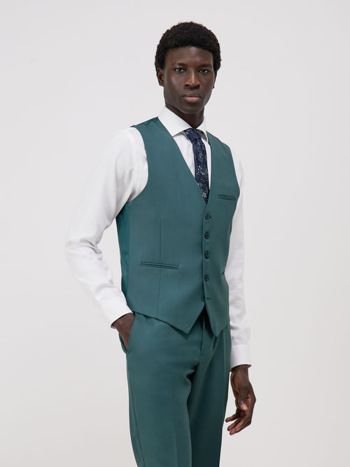 Gilet de costume en laine unie vert bouteille - Father & Sons - 1