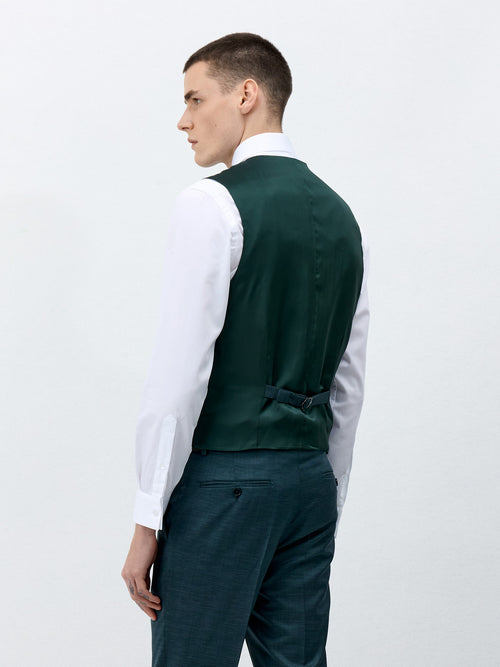Gilet de costume en laine mélangée vert bouteille - Father & Sons - 2