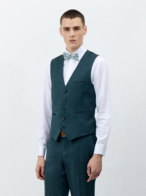 Gilet de costume en laine mélangée vert bouteille - Father & Sons - 1