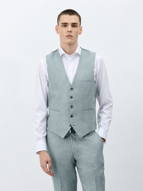 Gilet de costume en laine et lin vert d'eau - Father & Sons - 1