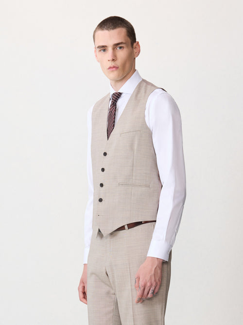 Gilet de costume en laine beige - Father & Sons - 1