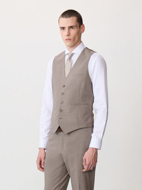 Gilet de costume en laine stretch marron - Father & Sons - 1