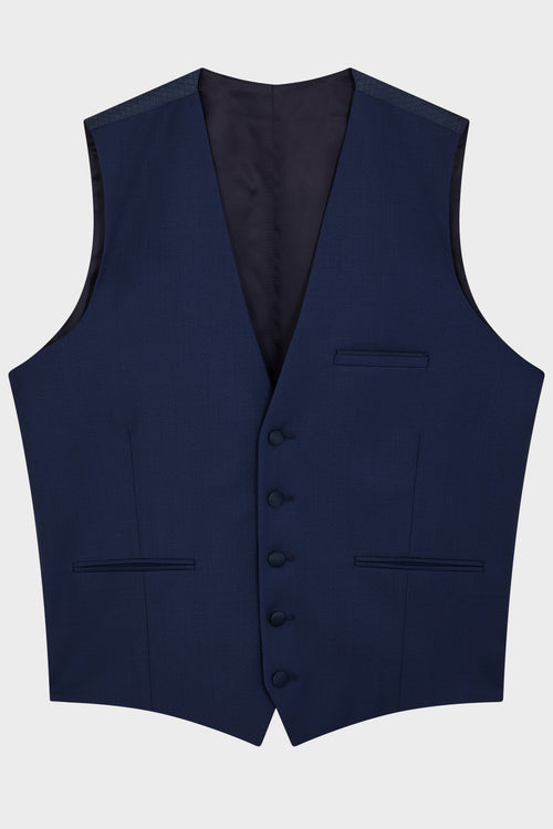 Gilet de smoking en laine unie bleu indigo - Father & Sons - 4