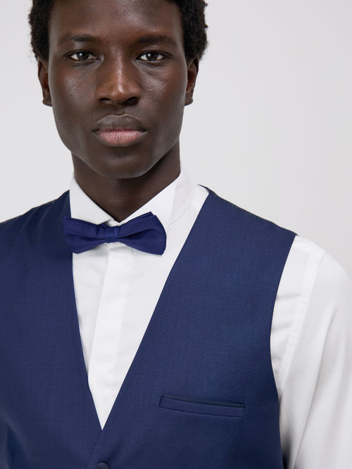 Gilet de smoking en laine unie bleu indigo - Father & Sons - 3