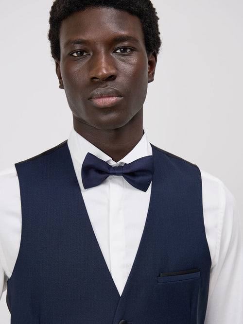 Gilet de smoking en laine unie bleu marine - Father & Sons - 3
