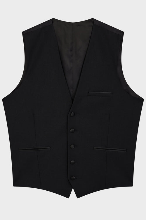 Gilet de smoking en laine unie noire - Father & Sons - 1