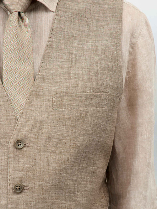 Gilet de costume en coton et lin beiges - Father & Sons - 3