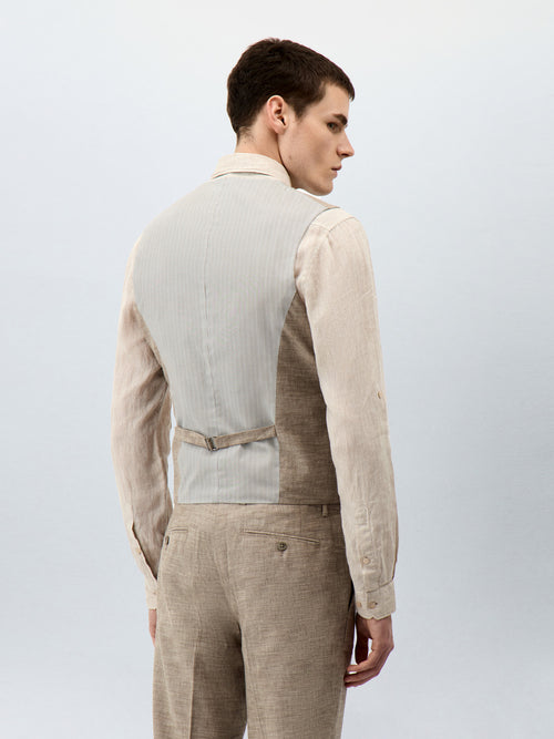 Gilet de costume en coton et lin beiges - Father & Sons - 2