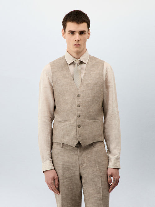 Gilet de costume en coton et lin beiges - Father & Sons - 1