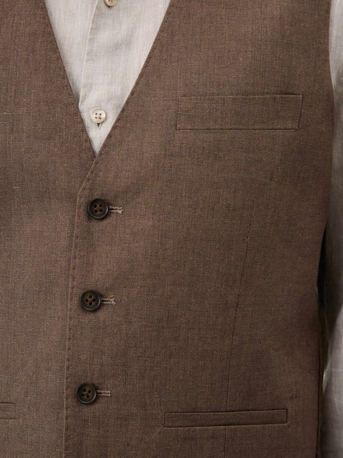 Gilet de costume en lin marron - Father & Sons - 3