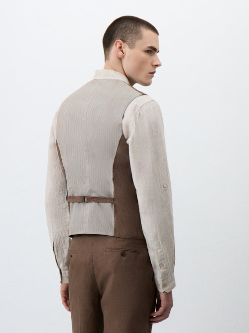 Gilet de costume en lin marron - Father & Sons - 2