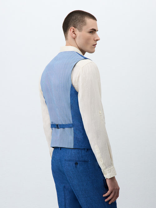 Gilet de costume en lin bleu indigo - Father & Sons - 2