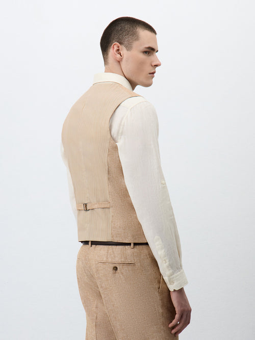 Gilet de costume en lin et coton beige clair - Father & Sons - 2