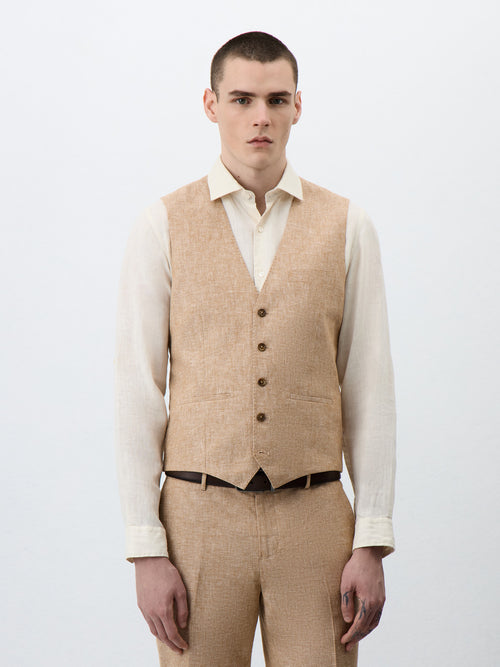 Gilet de costume en lin et coton beige clair - Father & Sons - 1