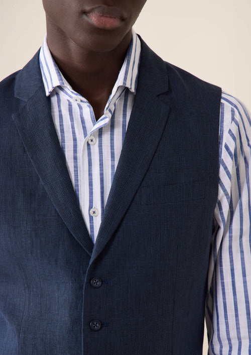 Gilet casual en lin bleu marine Prince de Galles - Father & Sons - 3