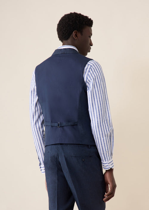 Gilet casual en lin bleu marine Prince de Galles - Father & Sons - 2
