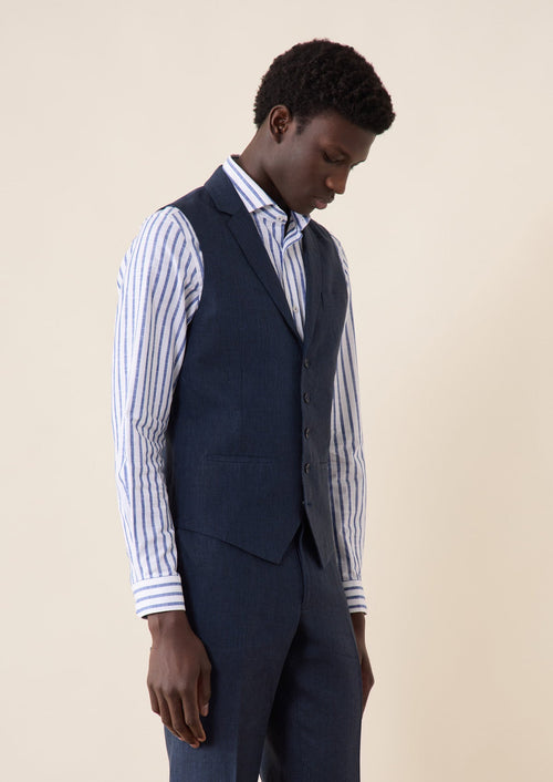 Gilet casual en lin bleu marine Prince de Galles - Father & Sons - 1