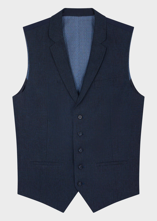 Gilet casual en lin bleu marine Prince de Galles - Father & Sons - 4