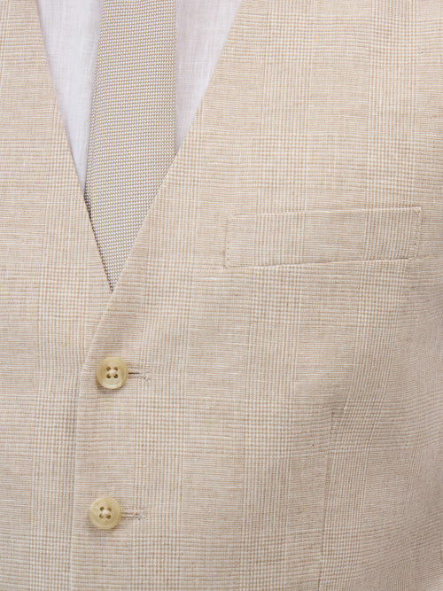 Gilet de costume en lin et coton beige clair Prince de Galles - Father & Sons - 2