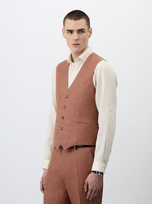 Gilet de costume en lin terracotta - Father & Sons - 1