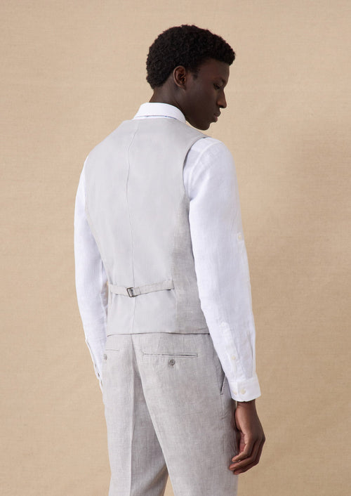 Gilet casual en lin uni gris perle - Father & Sons - 2