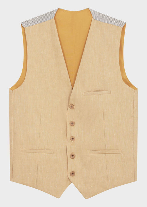Gilet casual en lin mélangé uni jaune curry - Father & Sons - 1