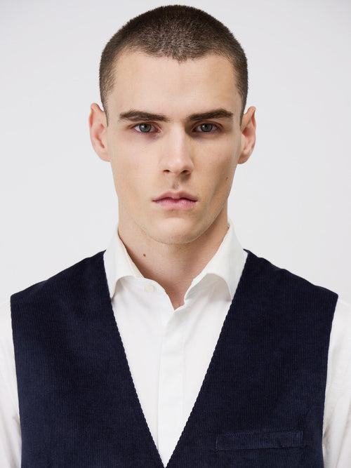 Gilet de costume en velours côtelé bleu marine - Father & Sons - 3
