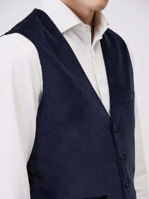 Gilet de costume en velours côtelé bleu marine - Father & Sons - 4