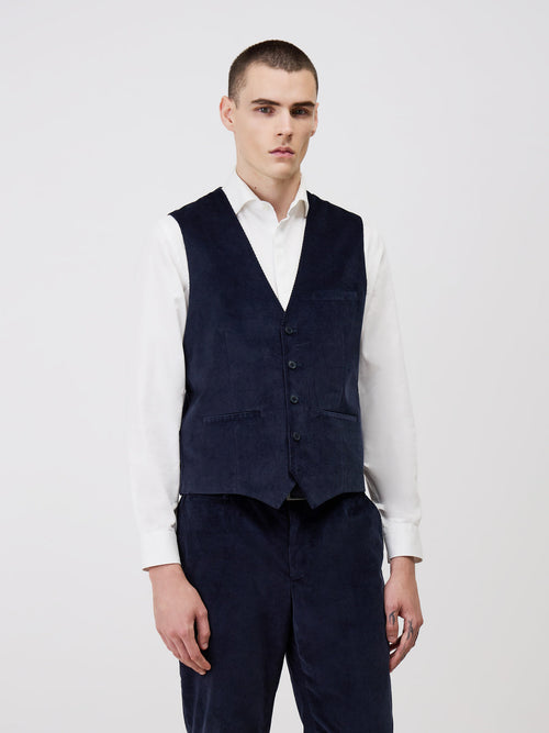 Gilet de costume en velours côtelé bleu marine - Father & Sons - 1