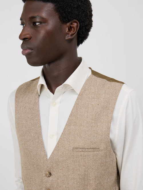 Gilet de costume en laine mélangée marron - Father & Sons - 3