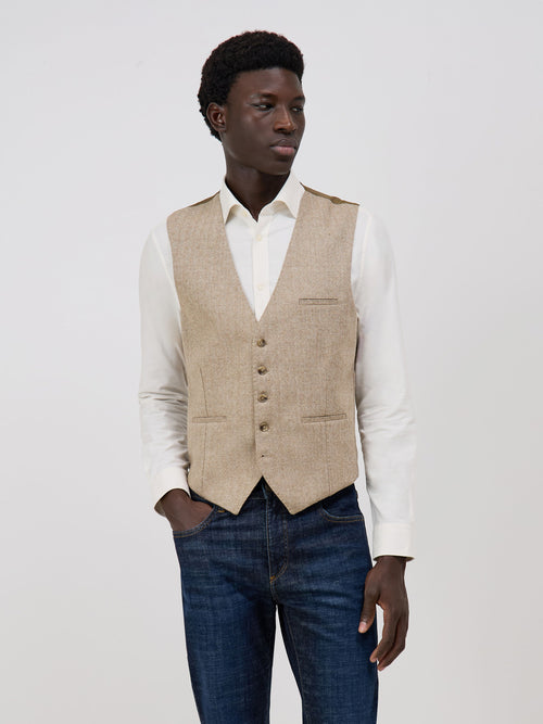 Gilet de costume en laine mélangée marron - Father & Sons - 1