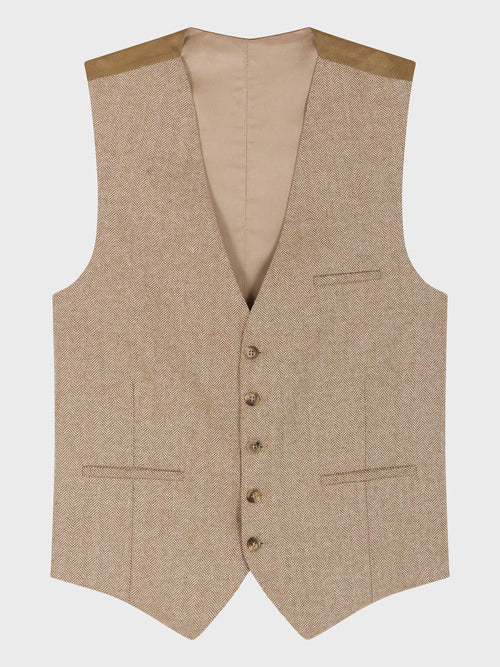Gilet de costume en laine mélangée marron - Father & Sons - 4