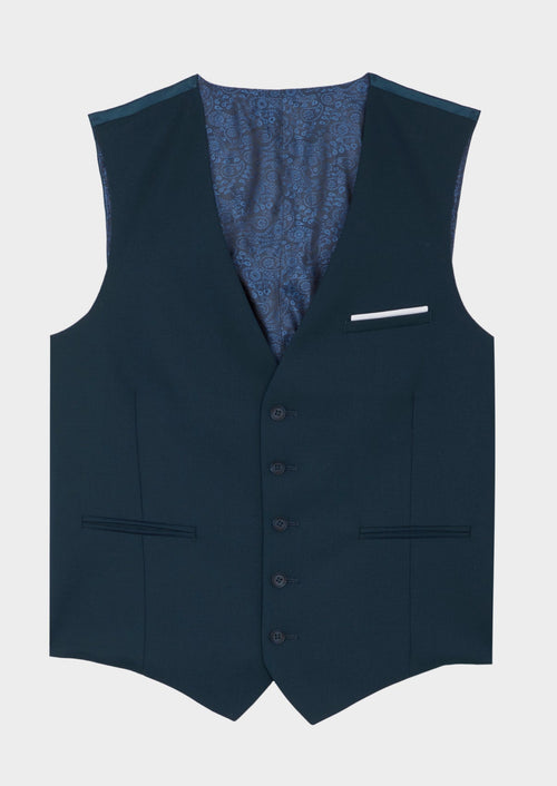 Gilet de costume en laine unie bleu prusse - Father & Sons - 4