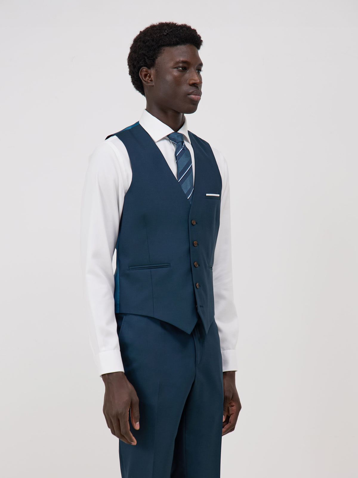 Gilet de costume en laine unie bleue Father Sons