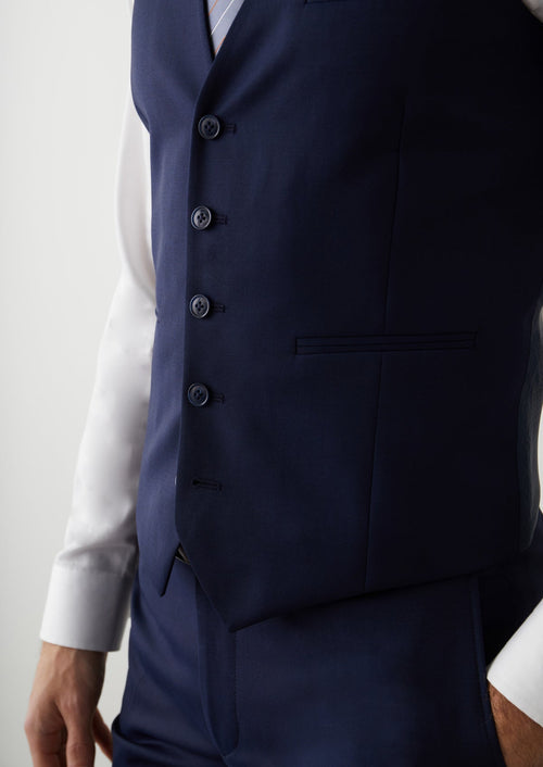 Gilet de costume en laine Vitale Barberis Canonico unie bleu indigo - Father & Sons - 2