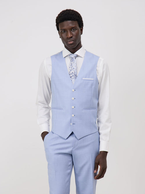 Gilet de costume en laine unie bleu clair - Father & Sons - 1