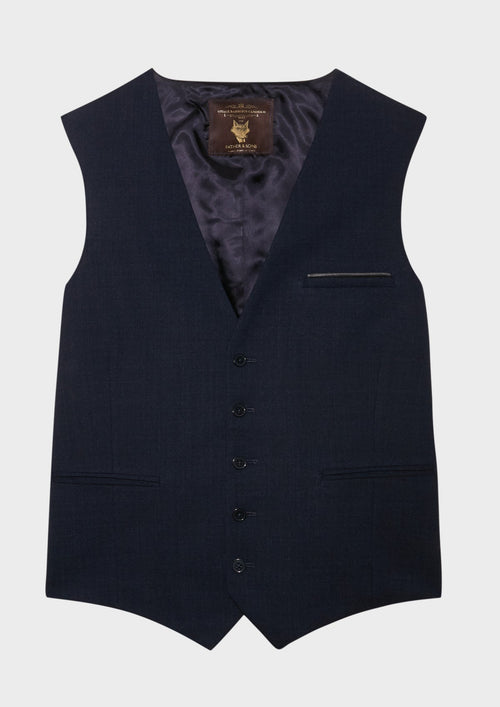 Gilet de costume voyage en laine unie bleu marine - Father & Sons - 1