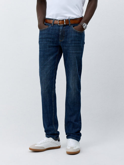 Jean Jody Slim en coton mélangé bleu indigo - Father & Sons - 1