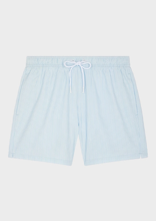 Maillot de bain blanc à rayures bleu ciel - Father & Sons   - 1